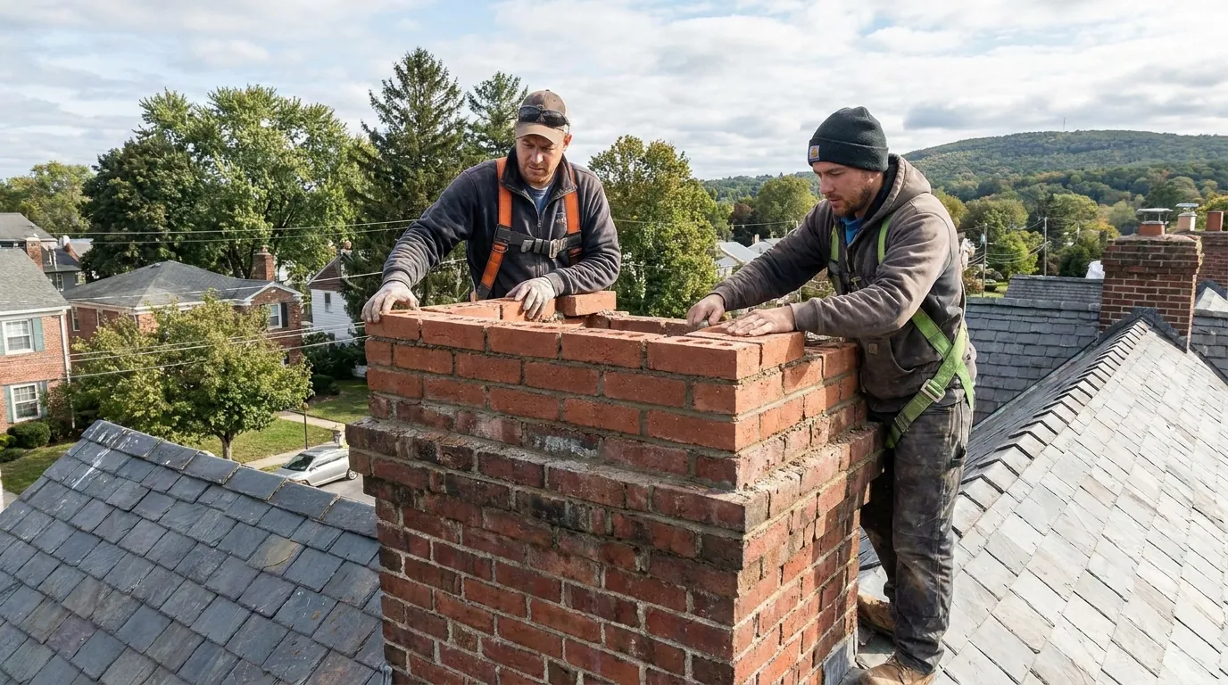 Brick chimney rebuilt above the roofline on a Vancouver, WA home